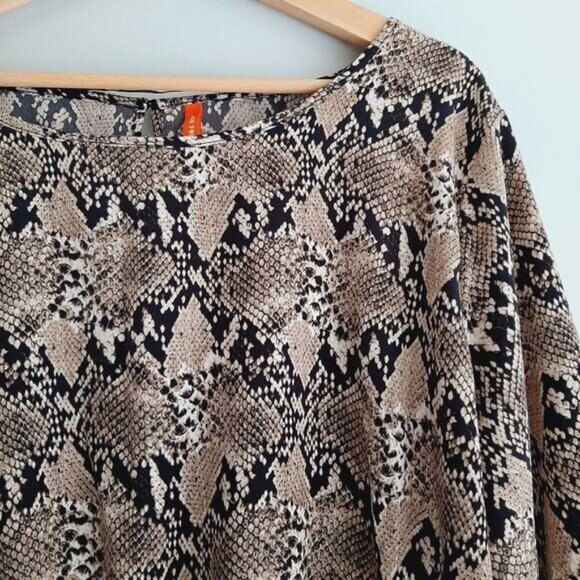 JOE FRESH / Flowy Ruffle Hem Scoop Neck Midi Dress Snake Print Sz 1X - Picture 7 of 14